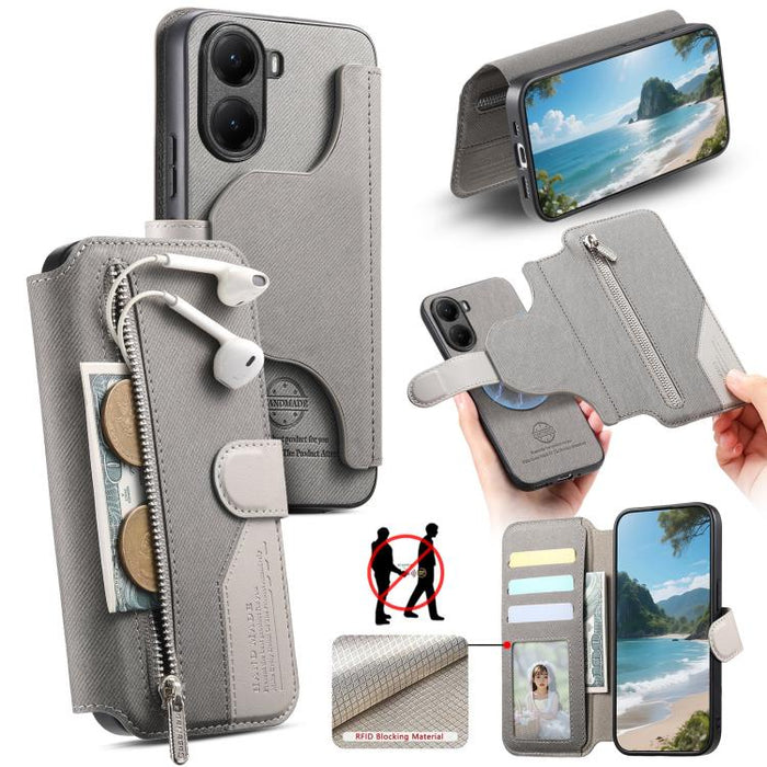 Funda de cuero para teléfono con cremallera, diseño de sarga, MagSafe RFID y protección antirrobo., For Xiaomi 17 Pro Max, For Xiaomi 15T Pro 5G, For Xiaomi 15T 5G, For Xiaomi Poco X7 Pro, For Xiaomi 15 Pro, For Xiaomi 15