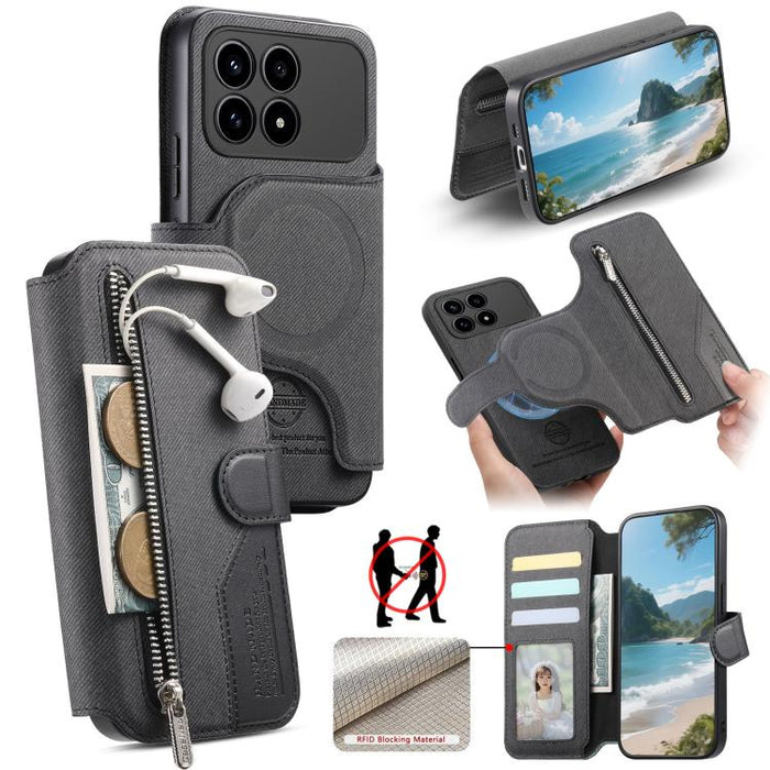 Funda de cuero para teléfono con cremallera, diseño de sarga, MagSafe RFID y protección antirrobo., For Redmi K90 Pro Max / Poco F8 Ultra, For Redmi Turbo 5 Max / Poco X8 Pro Max, For Redmi Turbo 5 5G / Poco X8 Pro 5G, For Redmi K90 / Poco F8 Pro 5G   ...