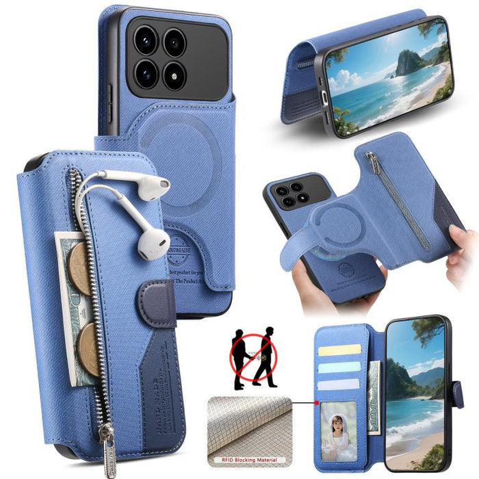 Funda de cuero para teléfono con cremallera, diseño de sarga, MagSafe RFID y protección antirrobo., For Redmi K90 Pro Max / Poco F8 Ultra, For Redmi Turbo 5 Max / Poco X8 Pro Max, For Redmi Turbo 5 5G / Poco X8 Pro 5G, For Redmi K90 / Poco F8 Pro 5G   ...