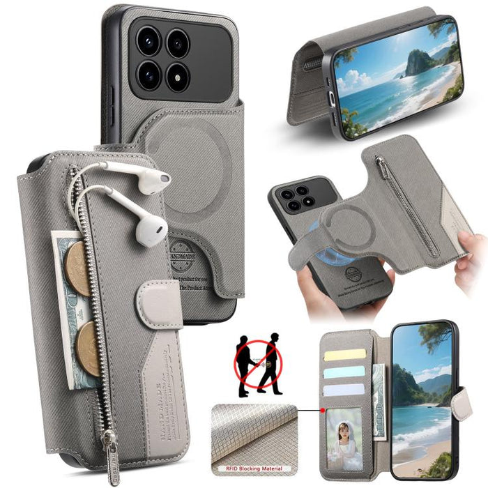 Funda de cuero para teléfono con cremallera, diseño de sarga, MagSafe RFID y protección antirrobo., For Redmi K90 Pro Max / Poco F8 Ultra, For Redmi Turbo 5 Max / Poco X8 Pro Max, For Redmi Turbo 5 5G / Poco X8 Pro 5G, For Redmi K90 / Poco F8 Pro 5G   ...