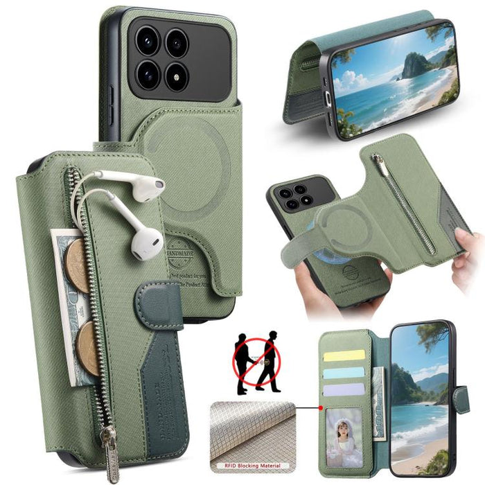Funda de cuero para teléfono con cremallera, diseño de sarga, MagSafe RFID y protección antirrobo., For Redmi K90 Pro Max / Poco F8 Ultra, For Redmi Turbo 5 Max / Poco X8 Pro Max, For Redmi Turbo 5 5G / Poco X8 Pro 5G, For Redmi K90 / Poco F8 Pro 5G   ...
