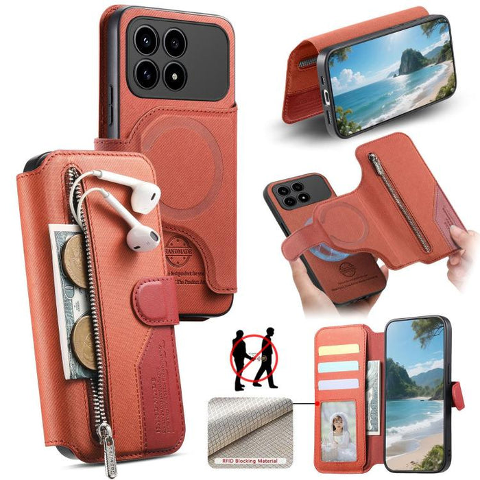Funda de cuero para teléfono con cremallera, diseño de sarga, MagSafe RFID y protección antirrobo., For Redmi K90 Pro Max / Poco F8 Ultra, For Redmi Turbo 5 Max / Poco X8 Pro Max, For Redmi Turbo 5 5G / Poco X8 Pro 5G, For Redmi K90 / Poco F8 Pro 5G   ...