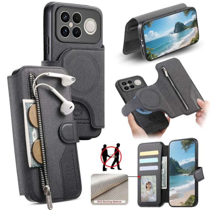 Funda de cuero para teléfono con cremallera, diseño de sarga, MagSafe RFID y protección antirrobo., For Redmi K90 Pro Max / Poco F8 Ultra, For Redmi Turbo 5 Max / Poco X8 Pro Max, For Redmi Turbo 5 5G / Poco X8 Pro 5G, For Redmi K90 / Poco F8 Pro 5G   ...