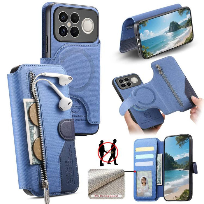 Funda de cuero para teléfono con cremallera, diseño de sarga, MagSafe RFID y protección antirrobo., For Redmi K90 Pro Max / Poco F8 Ultra, For Redmi Turbo 5 Max / Poco X8 Pro Max, For Redmi Turbo 5 5G / Poco X8 Pro 5G, For Redmi K90 / Poco F8 Pro 5G   ...