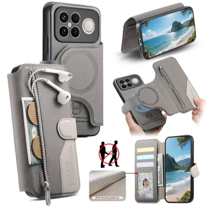 Funda de cuero para teléfono con cremallera, diseño de sarga, MagSafe RFID y protección antirrobo., For Redmi K90 Pro Max / Poco F8 Ultra, For Redmi Turbo 5 Max / Poco X8 Pro Max, For Redmi Turbo 5 5G / Poco X8 Pro 5G, For Redmi K90 / Poco F8 Pro 5G   ...