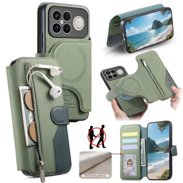 Funda de cuero para teléfono con cremallera, diseño de sarga, MagSafe RFID y protección antirrobo., For Redmi K90 Pro Max / Poco F8 Ultra, For Redmi Turbo 5 Max / Poco X8 Pro Max, For Redmi Turbo 5 5G / Poco X8 Pro 5G, For Redmi K90 / Poco F8 Pro 5G   ...