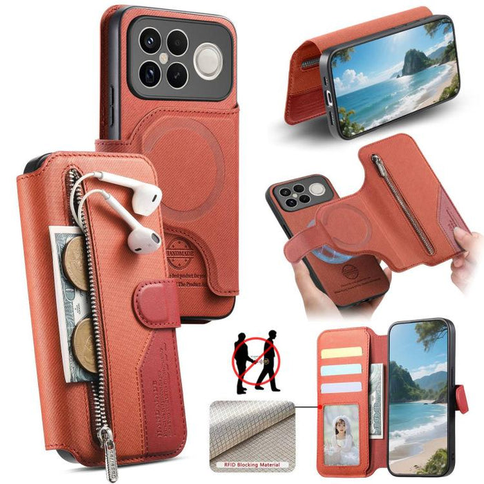Funda de cuero para teléfono con cremallera, diseño de sarga, MagSafe RFID y protección antirrobo., For Redmi K90 Pro Max / Poco F8 Ultra, For Redmi Turbo 5 Max / Poco X8 Pro Max, For Redmi Turbo 5 5G / Poco X8 Pro 5G, For Redmi K90 / Poco F8 Pro 5G   ...