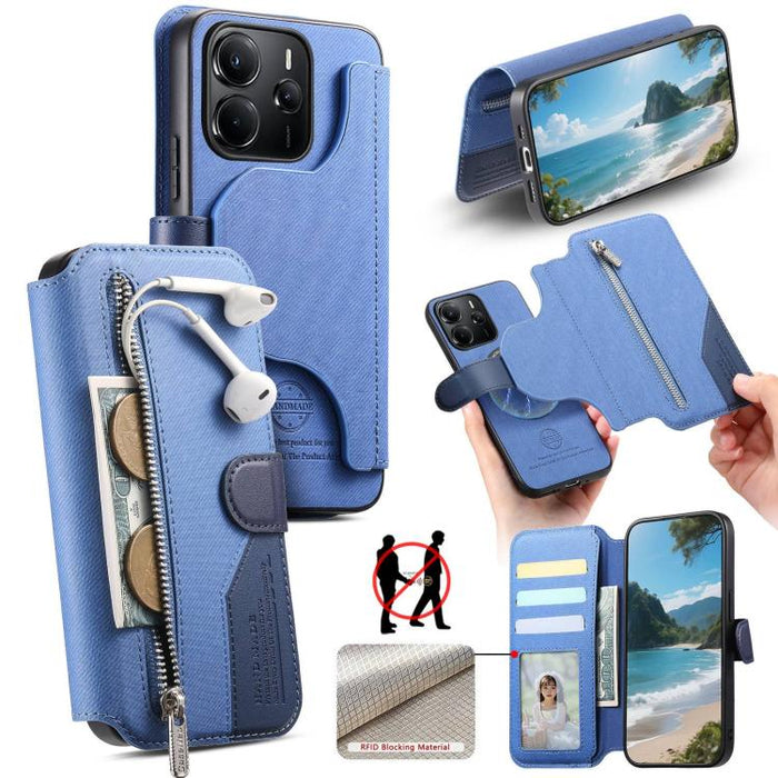 Funda de cuero para teléfono con cremallera, diseño de sarga, MagSafe RFID y protección antirrobo., For Redmi K90 Pro Max / Poco F8 Ultra, For Redmi Turbo 5 Max / Poco X8 Pro Max, For Redmi Turbo 5 5G / Poco X8 Pro 5G, For Redmi K90 / Poco F8 Pro 5G   ...