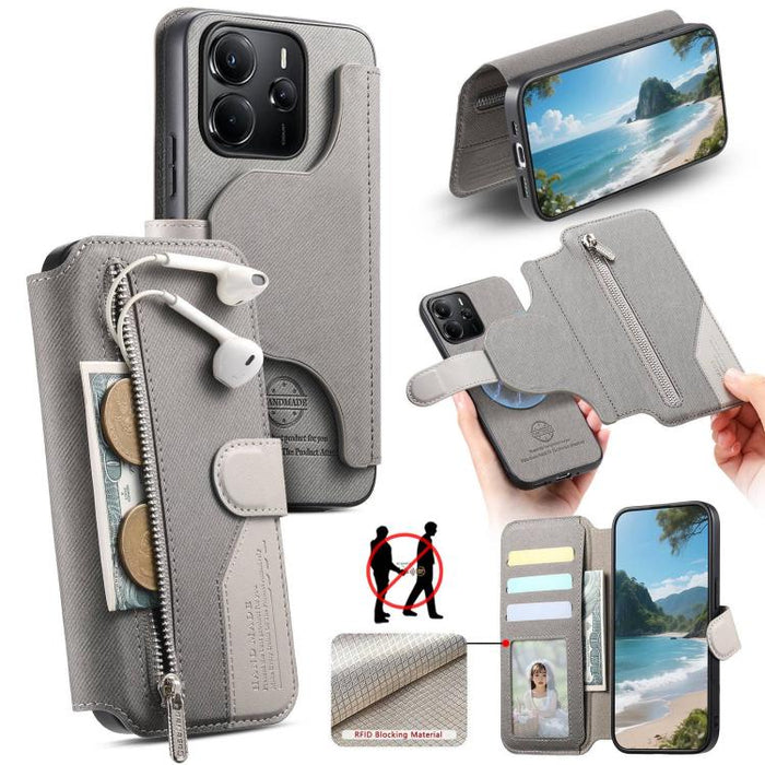 Funda de cuero para teléfono con cremallera, diseño de sarga, MagSafe RFID y protección antirrobo., For Redmi K90 Pro Max / Poco F8 Ultra, For Redmi Turbo 5 Max / Poco X8 Pro Max, For Redmi Turbo 5 5G / Poco X8 Pro 5G, For Redmi K90 / Poco F8 Pro 5G   ...