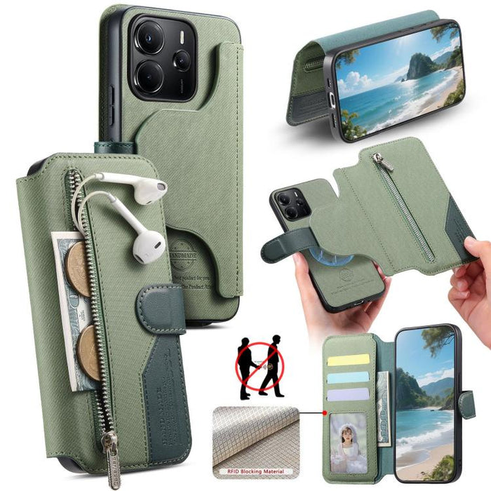 Funda de cuero para teléfono con cremallera, diseño de sarga, MagSafe RFID y protección antirrobo., For Redmi K90 Pro Max / Poco F8 Ultra, For Redmi Turbo 5 Max / Poco X8 Pro Max, For Redmi Turbo 5 5G / Poco X8 Pro 5G, For Redmi K90 / Poco F8 Pro 5G   ...