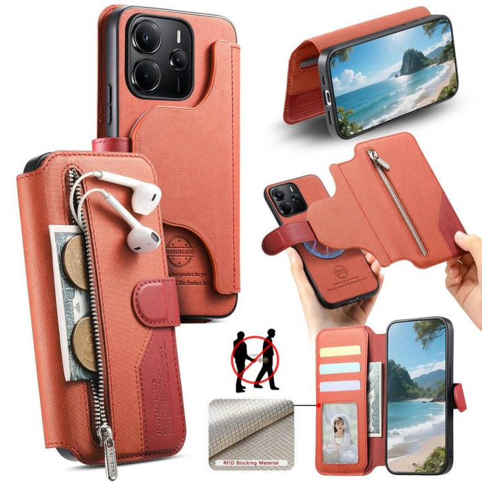 Funda de cuero para teléfono con cremallera, diseño de sarga, MagSafe RFID y protección antirrobo., For Redmi K90 Pro Max / Poco F8 Ultra, For Redmi Turbo 5 Max / Poco X8 Pro Max, For Redmi Turbo 5 5G / Poco X8 Pro 5G, For Redmi K90 / Poco F8 Pro 5G   ...