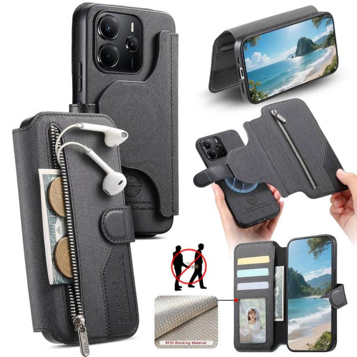 Funda de cuero para teléfono con cremallera, diseño de sarga, MagSafe RFID y protección antirrobo., For Redmi K90 Pro Max / Poco F8 Ultra, For Redmi Turbo 5 Max / Poco X8 Pro Max, For Redmi Turbo 5 5G / Poco X8 Pro 5G, For Redmi K90 / Poco F8 Pro 5G   ...