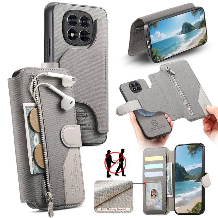 Funda de cuero para teléfono con cremallera, diseño de sarga, MagSafe RFID y protección antirrobo., For Redmi K90 Pro Max / Poco F8 Ultra, For Redmi Turbo 5 Max / Poco X8 Pro Max, For Redmi Turbo 5 5G / Poco X8 Pro 5G, For Redmi K90 / Poco F8 Pro 5G   ...