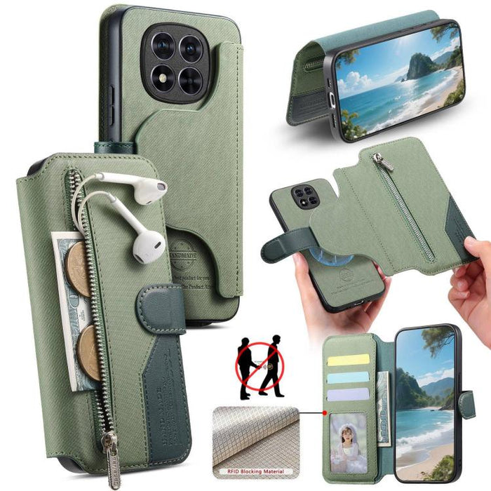 Funda de cuero para teléfono con cremallera, diseño de sarga, MagSafe RFID y protección antirrobo., For Redmi K90 Pro Max / Poco F8 Ultra, For Redmi Turbo 5 Max / Poco X8 Pro Max, For Redmi Turbo 5 5G / Poco X8 Pro 5G, For Redmi K90 / Poco F8 Pro 5G   ...
