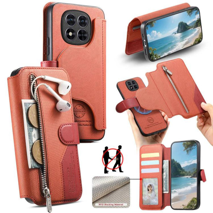 Funda de cuero para teléfono con cremallera, diseño de sarga, MagSafe RFID y protección antirrobo., For Redmi K90 Pro Max / Poco F8 Ultra, For Redmi Turbo 5 Max / Poco X8 Pro Max, For Redmi Turbo 5 5G / Poco X8 Pro 5G, For Redmi K90 / Poco F8 Pro 5G   ...