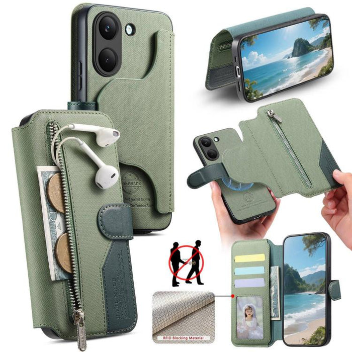 Funda de cuero para teléfono con cremallera, diseño de sarga, MagSafe RFID y protección antirrobo., For Redmi K90 Pro Max / Poco F8 Ultra, For Redmi Turbo 5 Max / Poco X8 Pro Max, For Redmi Turbo 5 5G / Poco X8 Pro 5G, For Redmi K90 / Poco F8 Pro 5G   ...