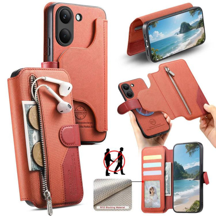 Funda de cuero para teléfono con cremallera, diseño de sarga, MagSafe RFID y protección antirrobo., For Redmi K90 Pro Max / Poco F8 Ultra, For Redmi Turbo 5 Max / Poco X8 Pro Max, For Redmi Turbo 5 5G / Poco X8 Pro 5G, For Redmi K90 / Poco F8 Pro 5G   ...