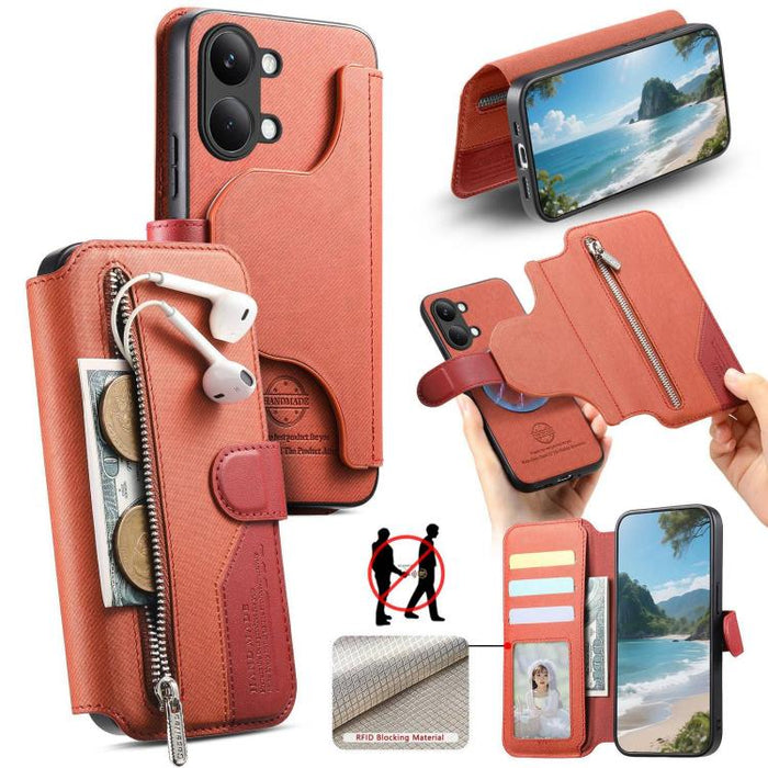 Funda de cuero para teléfono con cremallera, diseño de sarga, MagSafe RFID y protección antirrobo., For Redmi K90 Pro Max / Poco F8 Ultra, For Redmi Turbo 5 Max / Poco X8 Pro Max, For Redmi Turbo 5 5G / Poco X8 Pro 5G, For Redmi K90 / Poco F8 Pro 5G   ...