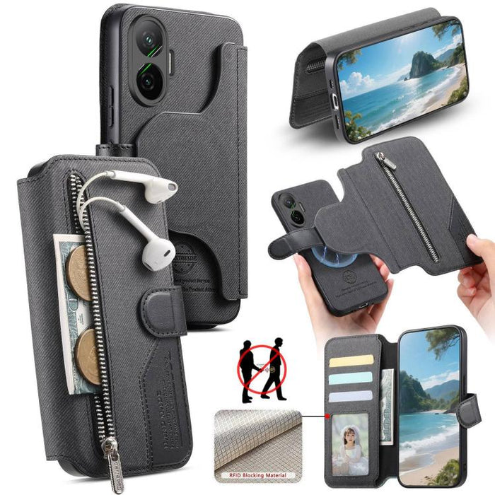 Funda de cuero para teléfono con cremallera, diseño de sarga, MagSafe RFID y protección antirrobo., For Redmi K90 Pro Max / Poco F8 Ultra, For Redmi Turbo 5 Max / Poco X8 Pro Max, For Redmi Turbo 5 5G / Poco X8 Pro 5G, For Redmi K90 / Poco F8 Pro 5G   ...
