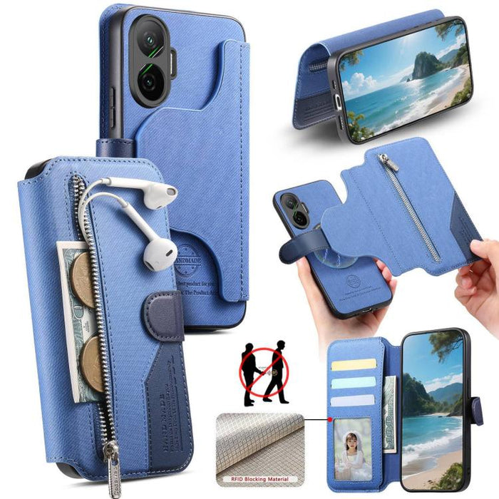 Funda de cuero para teléfono con cremallera, diseño de sarga, MagSafe RFID y protección antirrobo., For Redmi K90 Pro Max / Poco F8 Ultra, For Redmi Turbo 5 Max / Poco X8 Pro Max, For Redmi Turbo 5 5G / Poco X8 Pro 5G, For Redmi K90 / Poco F8 Pro 5G   ...