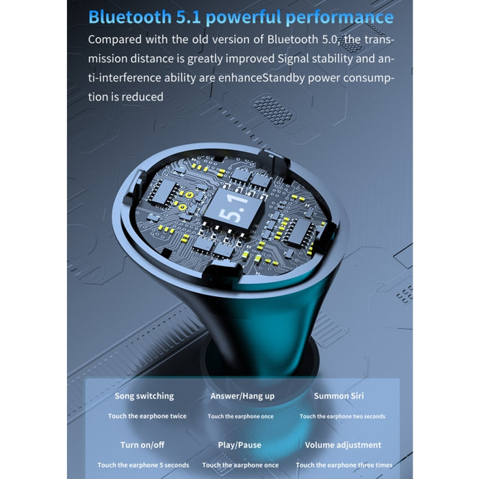 M17 Bluetooth 5.1 Pantalla LED Auricular Bluetooth inalámbrico impermeable táctil con caja de carga