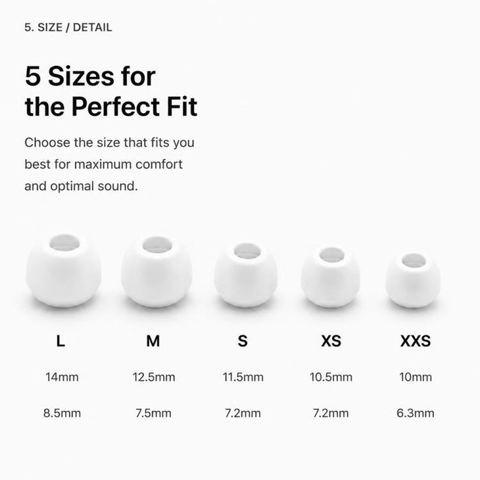 Kit de 5 pares de almohadillas de silicona de repuesto para auriculares XDcase, tamaños L/M/S/XS/XXS, For AirPods Pro 3