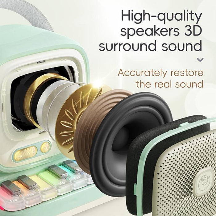 Altavoz de karaoke C60 Mini compatible con Bluetooth, con teclado de piano y micrófono inalámbrico.