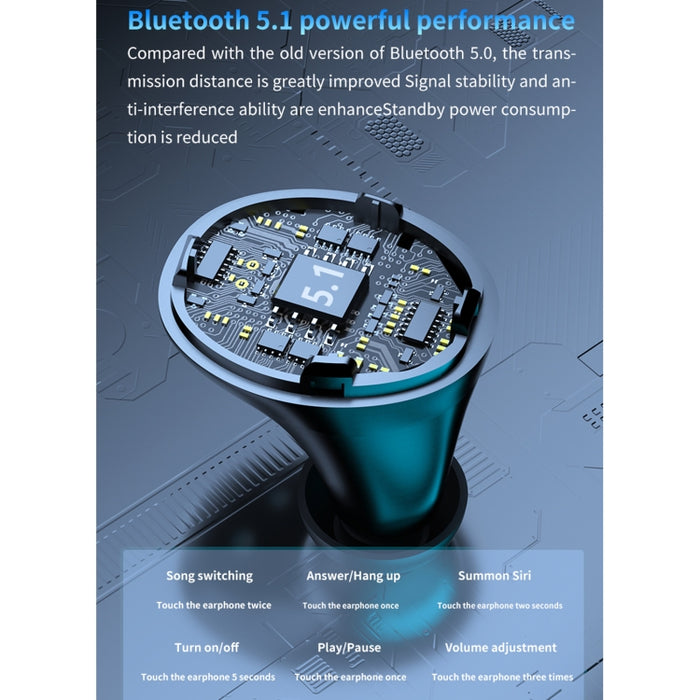 M18 Bluetooth 5.1 Pantalla LED Auricular Bluetooth inalámbrico impermeable con caja de carga