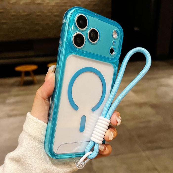Funda para teléfono transparente magnética de TPU híbrida acrílica con orificios precisos y resistente a los golpes, con cordón., For iPhone 17 Pro Max, For iPhone 17 Pro, For iPhone 17, For iPhone Air