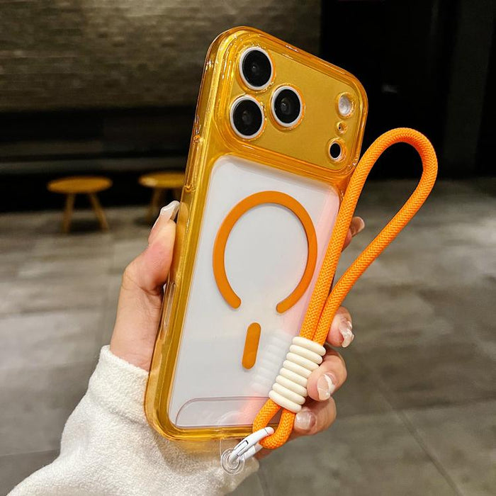 Funda para teléfono transparente magnética de TPU híbrida acrílica con orificios precisos y resistente a los golpes, con cordón., For iPhone 17 Pro Max, For iPhone 17 Pro, For iPhone 17, For iPhone Air