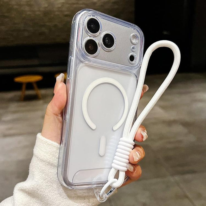 Funda para teléfono transparente magnética de TPU híbrida acrílica con orificios precisos y resistente a los golpes, con cordón., For iPhone 17 Pro Max, For iPhone 17 Pro, For iPhone 17, For iPhone Air
