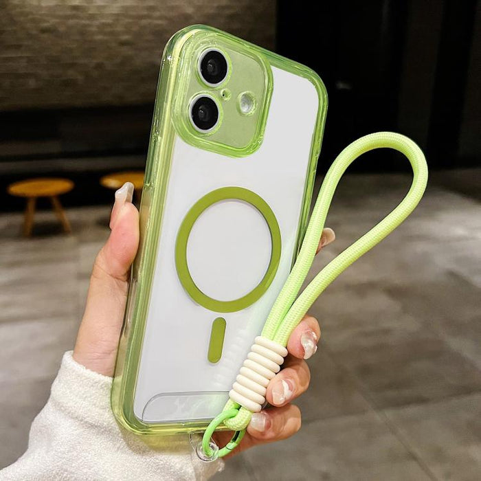 Funda para teléfono transparente magnética de TPU híbrida acrílica con orificios precisos y resistente a los golpes, con cordón., For iPhone 17 Pro Max, For iPhone 17 Pro, For iPhone 17, For iPhone Air