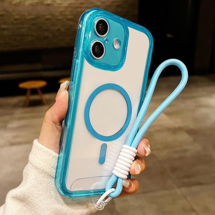 Funda para teléfono transparente magnética de TPU híbrida acrílica con orificios precisos y resistente a los golpes, con cordón., For iPhone 17 Pro Max, For iPhone 17 Pro, For iPhone 17, For iPhone Air