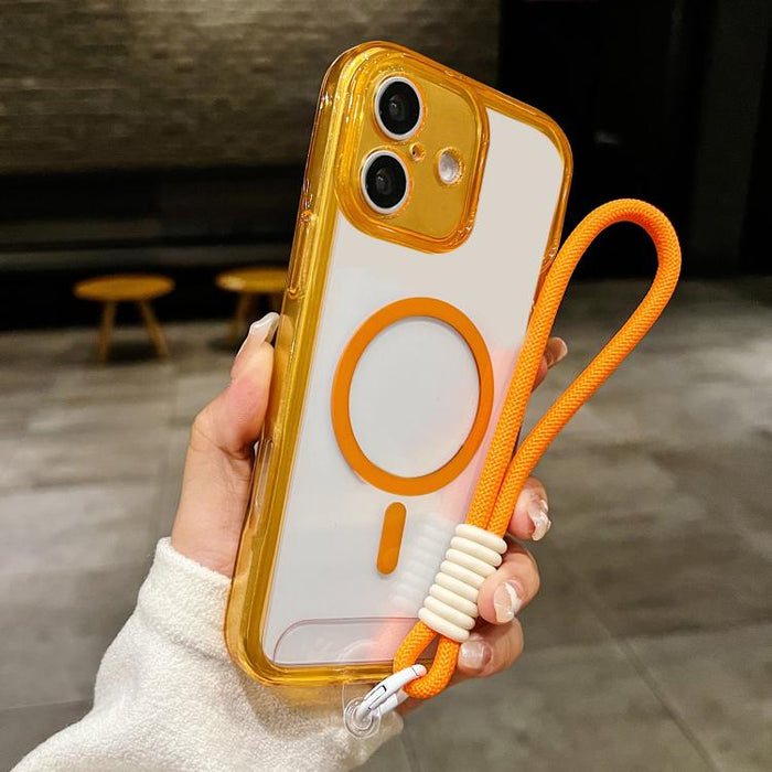 Funda para teléfono transparente magnética de TPU híbrida acrílica con orificios precisos y resistente a los golpes, con cordón., For iPhone 17 Pro Max, For iPhone 17 Pro, For iPhone 17, For iPhone Air