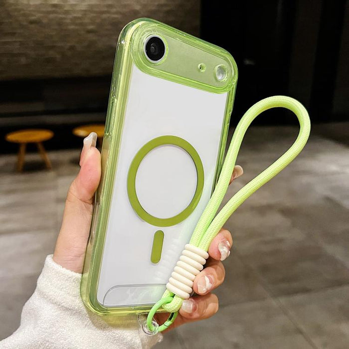 Funda para teléfono transparente magnética de TPU híbrida acrílica con orificios precisos y resistente a los golpes, con cordón., For iPhone 17 Pro Max, For iPhone 17 Pro, For iPhone 17, For iPhone Air