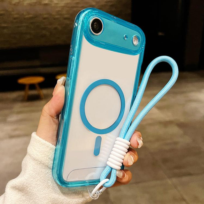 Funda para teléfono transparente magnética de TPU híbrida acrílica con orificios precisos y resistente a los golpes, con cordón., For iPhone 17 Pro Max, For iPhone 17 Pro, For iPhone 17, For iPhone Air