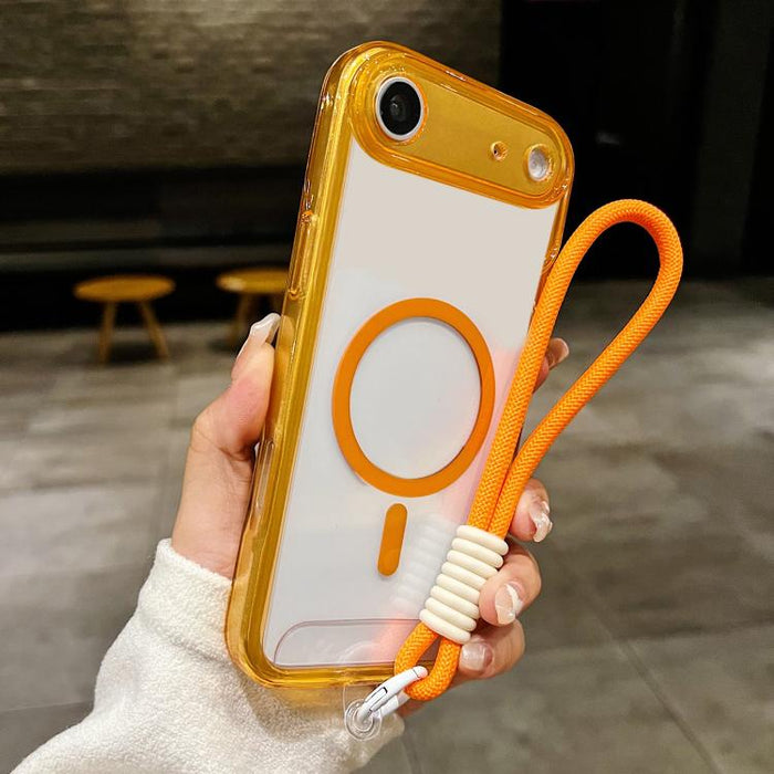 Funda para teléfono transparente magnética de TPU híbrida acrílica con orificios precisos y resistente a los golpes, con cordón., For iPhone 17 Pro Max, For iPhone 17 Pro, For iPhone 17, For iPhone Air