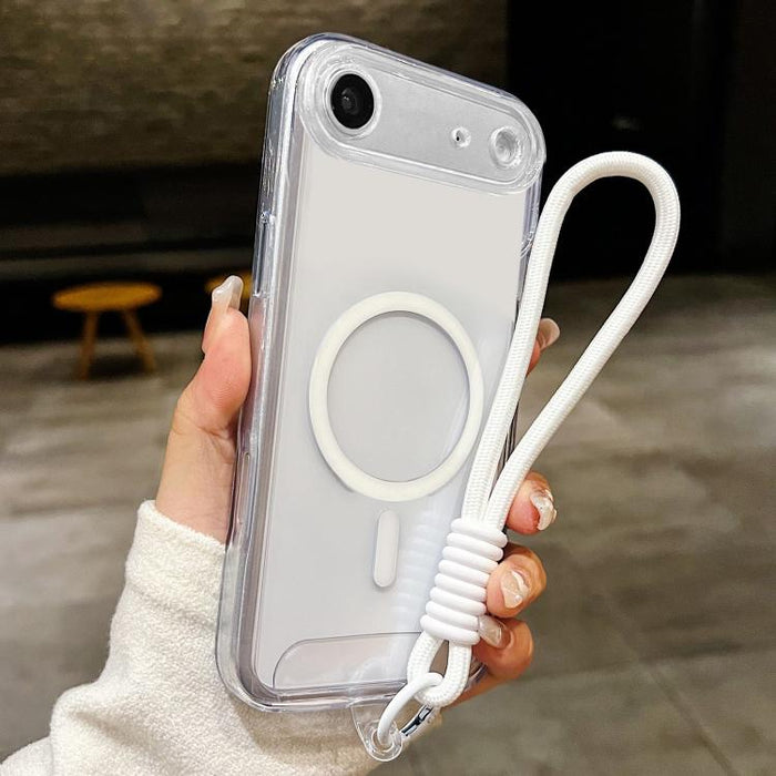 Funda para teléfono transparente magnética de TPU híbrida acrílica con orificios precisos y resistente a los golpes, con cordón., For iPhone 17 Pro Max, For iPhone 17 Pro, For iPhone 17, For iPhone Air