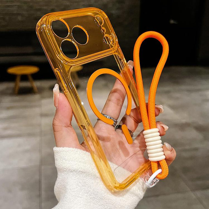 Funda para teléfono transparente magnética de TPU híbrida acrílica con orificios precisos y resistente a los golpes, con cordón., For iPhone 17 Pro Max, For iPhone 17 Pro, For iPhone 17, For iPhone Air