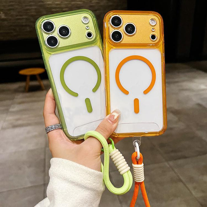 Funda para teléfono transparente magnética de TPU híbrida acrílica con orificios precisos y resistente a los golpes, con cordón., For iPhone 17 Pro Max, For iPhone 17 Pro, For iPhone 17, For iPhone Air