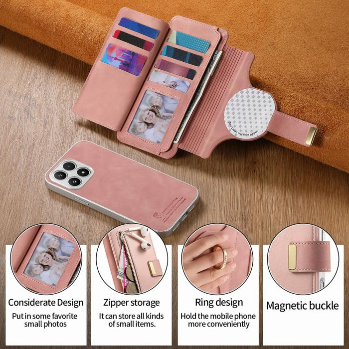 Cartera con cremallera, anillo plateado con orificio de precisión y bloqueo RFID, funda magnética para teléfono de cuero vegano, For Xiaomi 17