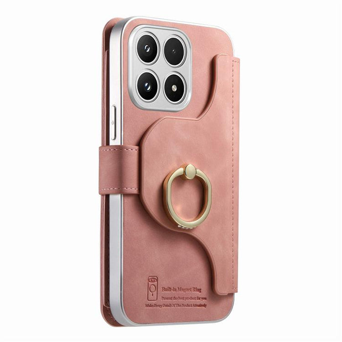 Cartera con cremallera, anillo plateado con orificio de precisión y bloqueo RFID, funda magnética para teléfono de cuero vegano, For Xiaomi 17