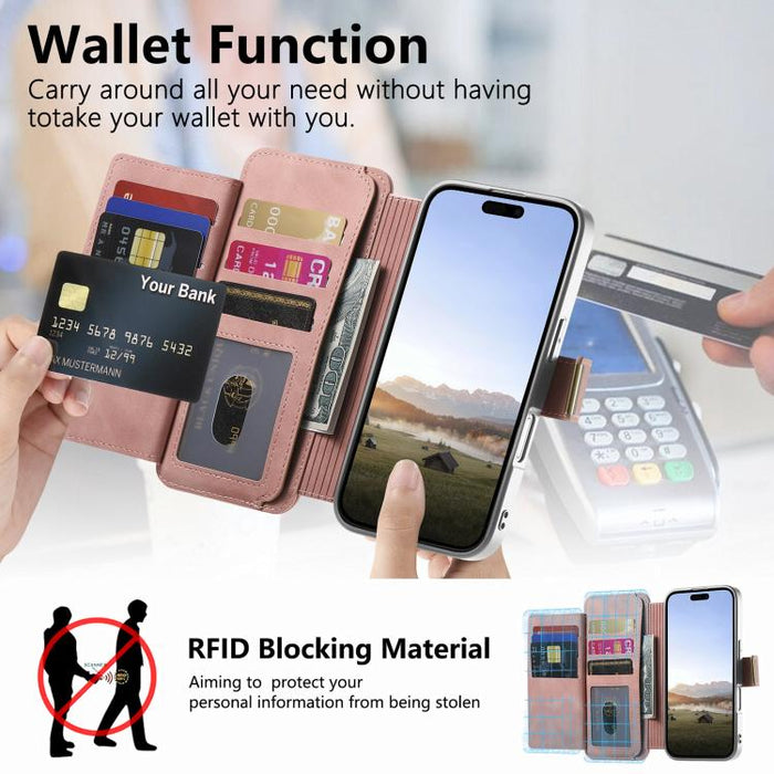 Cartera con cremallera, anillo plateado con orificio de precisión y bloqueo RFID, funda magnética para teléfono de cuero vegano, For Xiaomi 17