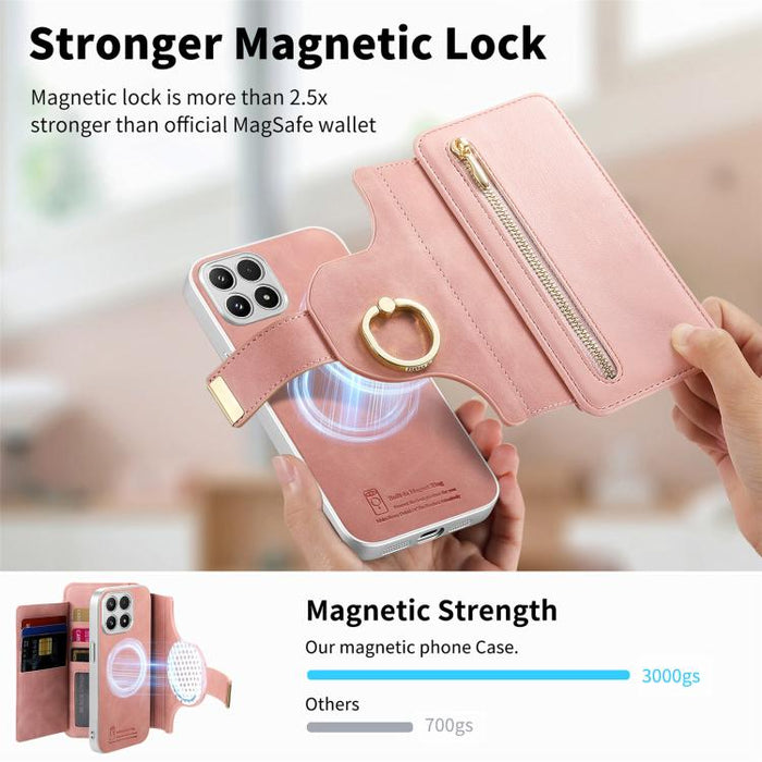Cartera con cremallera, anillo plateado con orificio de precisión y bloqueo RFID, funda magnética para teléfono de cuero vegano, For Xiaomi 17