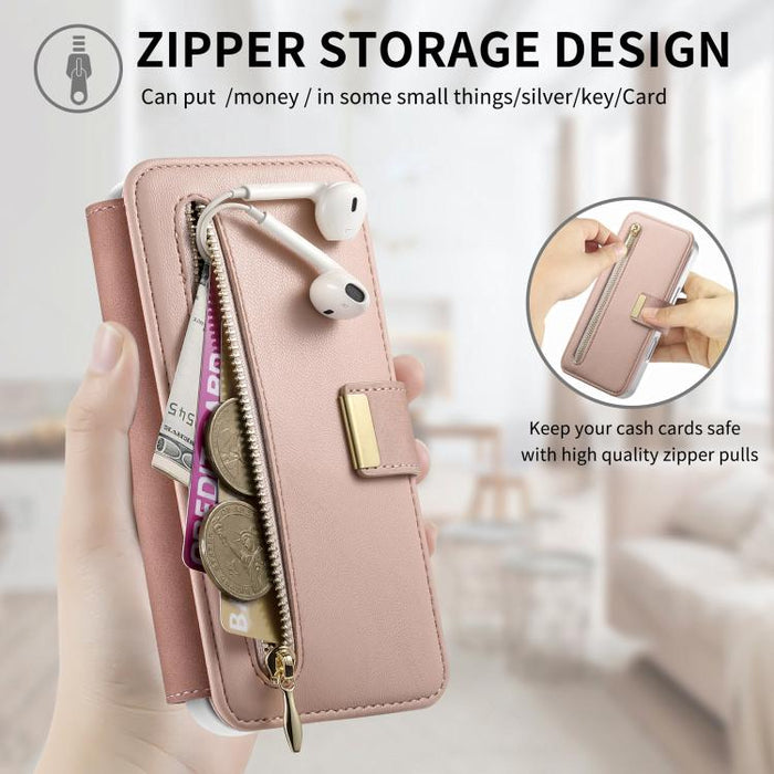 Cartera con cremallera, anillo plateado con orificio de precisión y bloqueo RFID, funda magnética para teléfono de cuero vegano, For Xiaomi 17