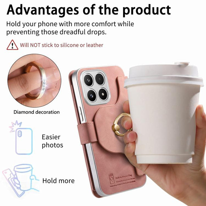 Cartera con cremallera, anillo plateado con orificio de precisión y bloqueo RFID, funda magnética para teléfono de cuero vegano, For Xiaomi 17