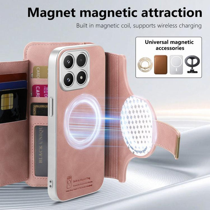 Cartera con cremallera, anillo plateado con orificio de precisión y bloqueo RFID, funda magnética para teléfono de cuero vegano, For Xiaomi 17