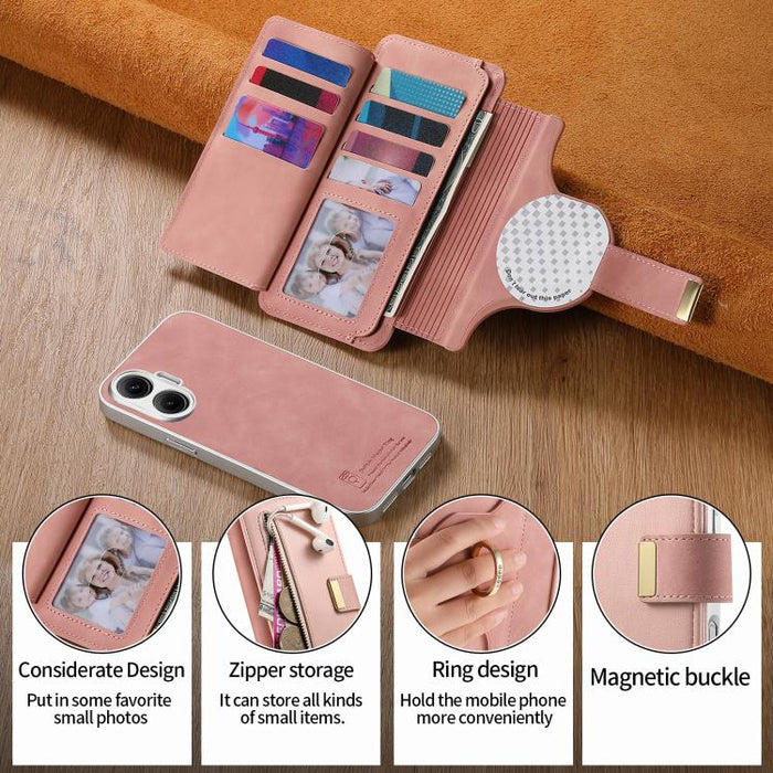Cartera con cremallera, anillo plateado con orificio de precisión y bloqueo RFID, funda magnética para teléfono de cuero vegano, For Redmi Turbo 4 Pro / Poco F7, For Redmi Turbo 4, For Redmi Note 14 5G