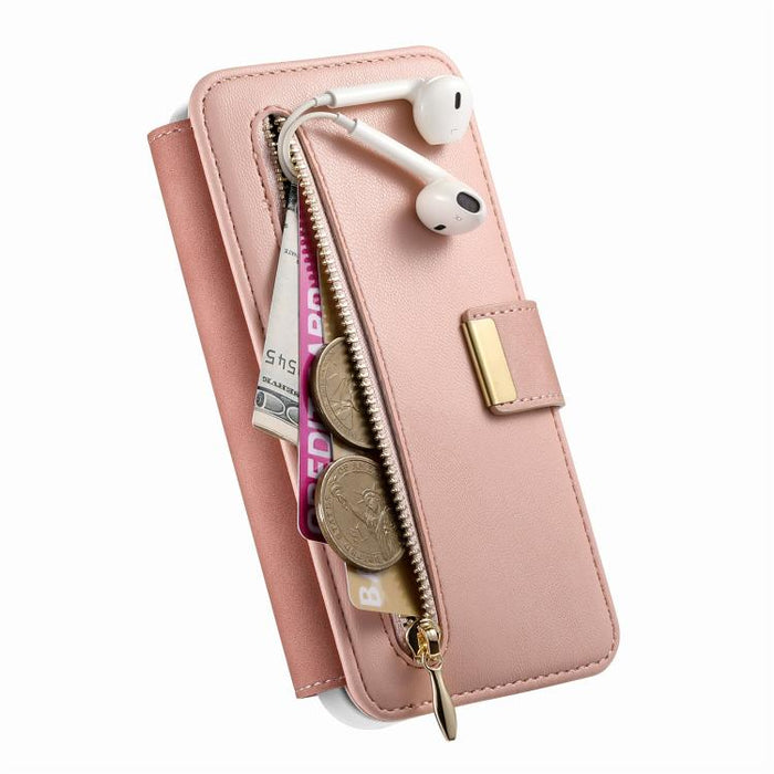 Cartera con cremallera, anillo plateado con orificio de precisión y bloqueo RFID, funda magnética para teléfono de cuero vegano, For Redmi Turbo 4 Pro / Poco F7, For Redmi Turbo 4, For Redmi Note 14 5G