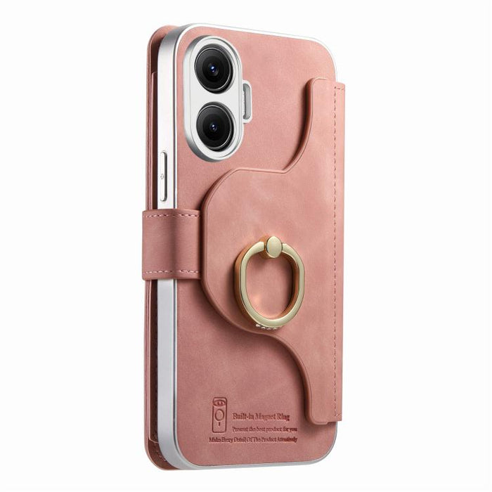 Cartera con cremallera, anillo plateado con orificio de precisión y bloqueo RFID, funda magnética para teléfono de cuero vegano, For Redmi Turbo 4 Pro / Poco F7, For Redmi Turbo 4, For Redmi Note 14 5G